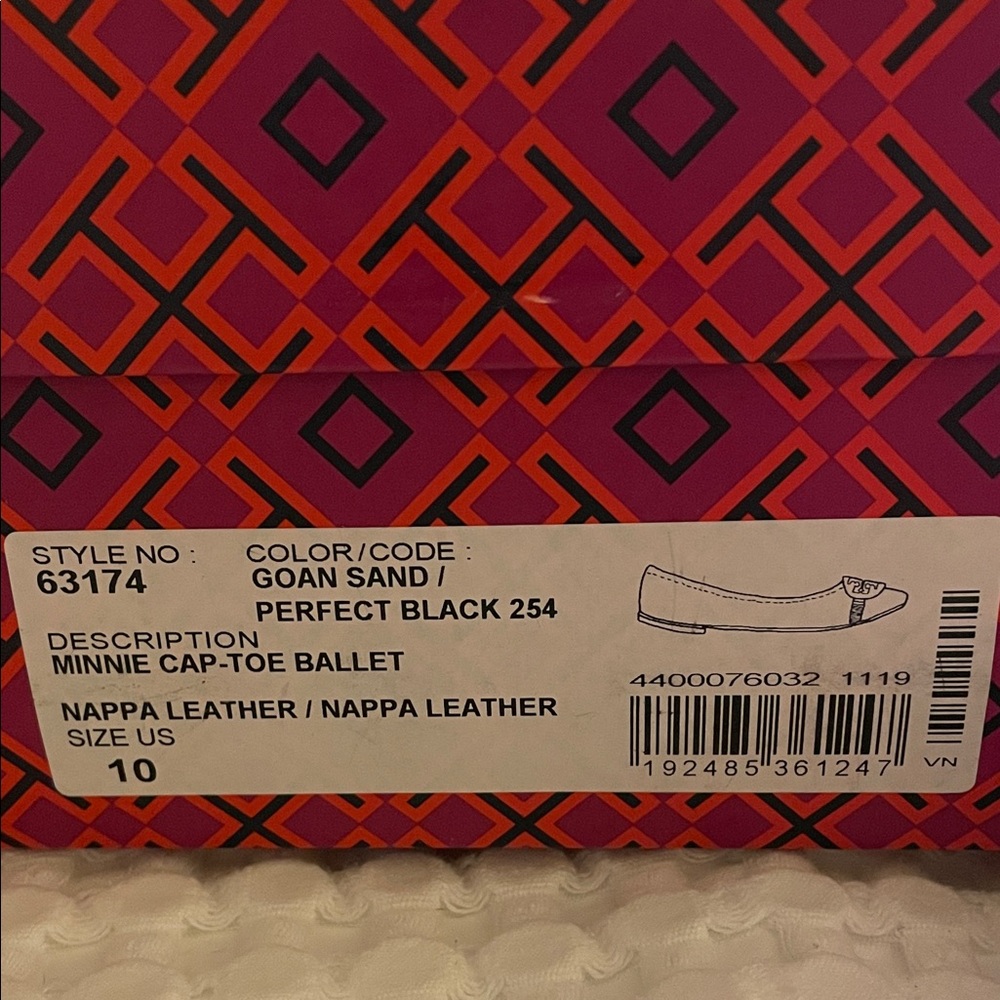 Tory Burch Tan Black minnie cap toe ballet leather 10 - Picture 2 of 12